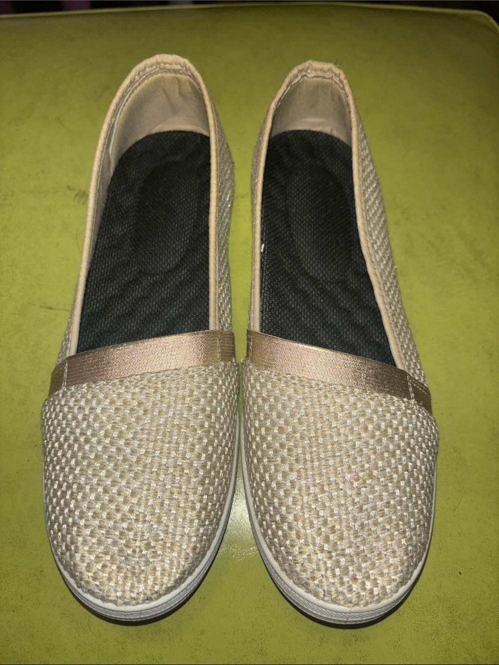 Serra Beige Woven Slip-On Flats with Metallic Band